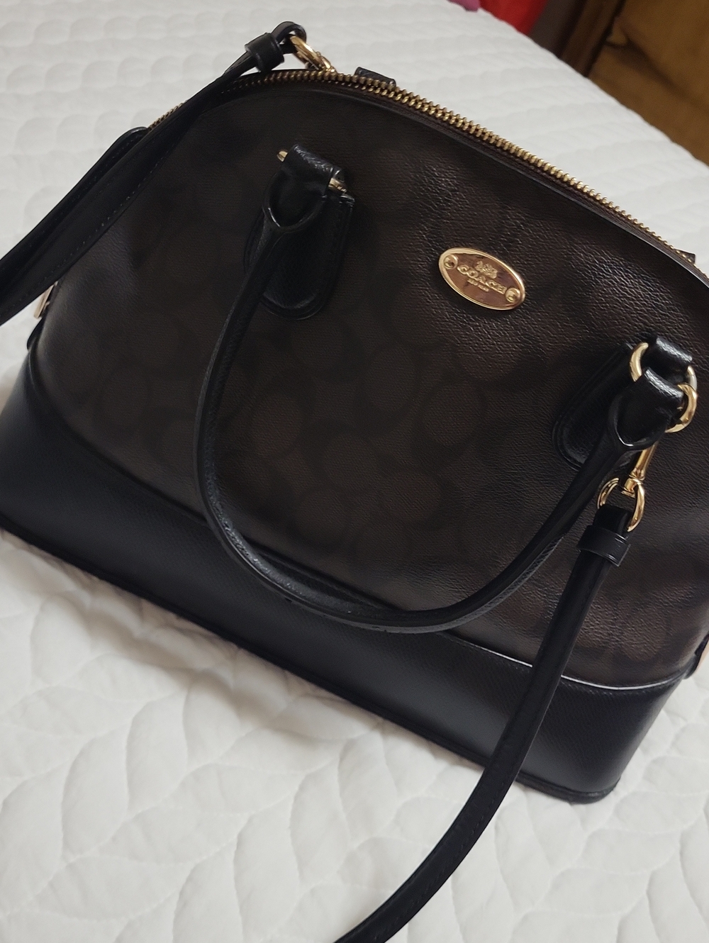 Coach Brown and Black Dome Satchel with Gold Hardware